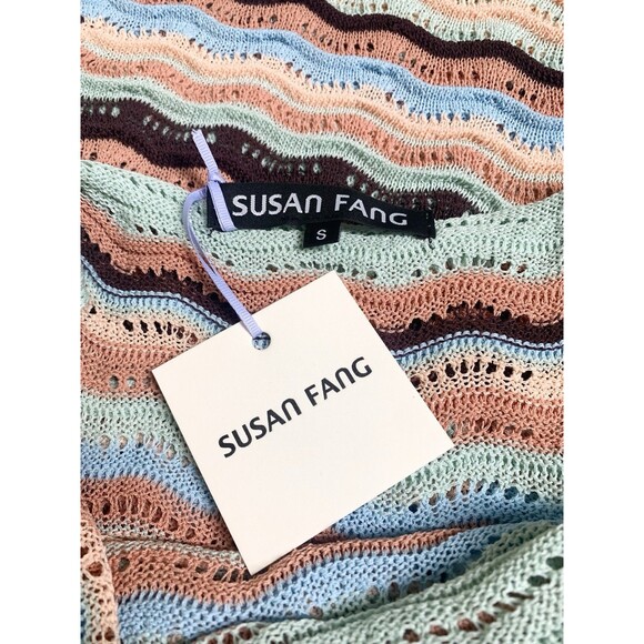 Susan Fang Wave Knit Off Shoulder Fitted Dress S Unlined NEW - Picture 5 of 7